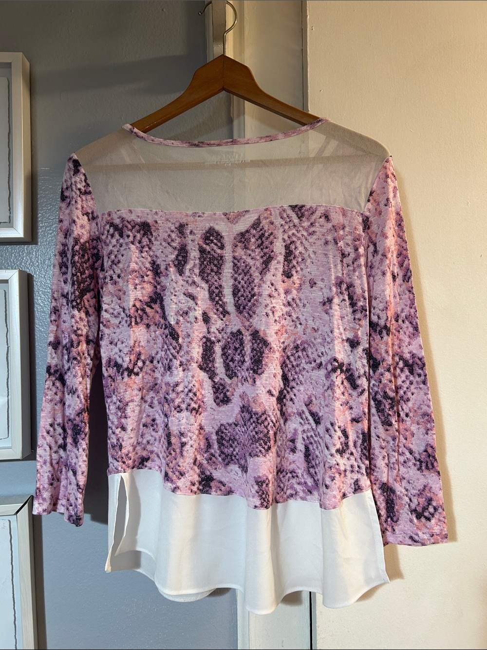 Calvin Klein Women’s Pink Patterned 3/4 Length Sleeve Layered-Hem Top Side M - Picture 4 of 7